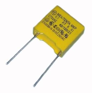 picture of a 100nF 275VAC Polypropylene MKP-X2 capacitor